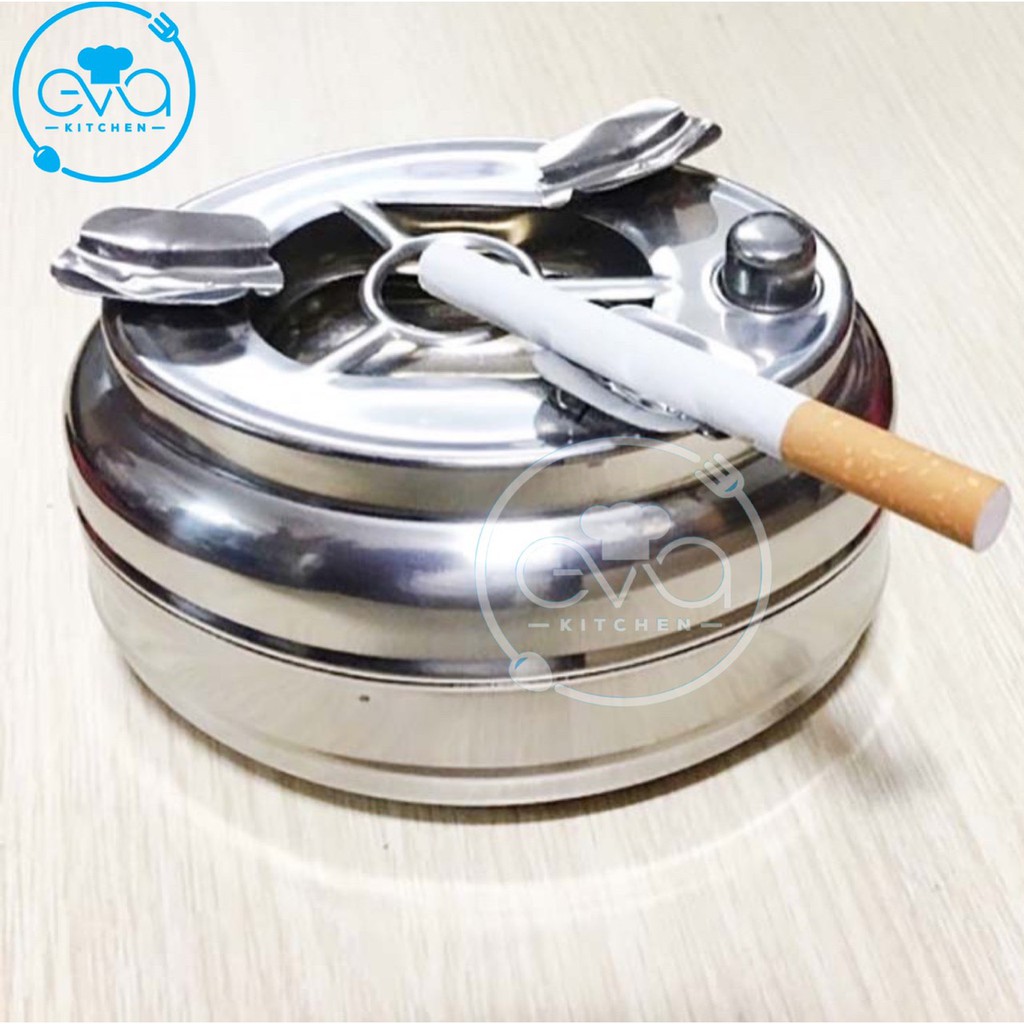 Gạt Tàn Inox Có Nút Bấm Đóng Mở Ngăn Đựng Thông Minh / Gạt Tàn Inox Bấm Nút Tiện Dụng M3335