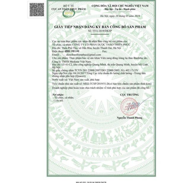 [Chính Hãng] Viên Uống Bổ Thận Banikha Đông Trùng Hạ Thảo Thiên Phúc 1 hộp 2 lọ 60 viên | BigBuy360 - bigbuy360.vn