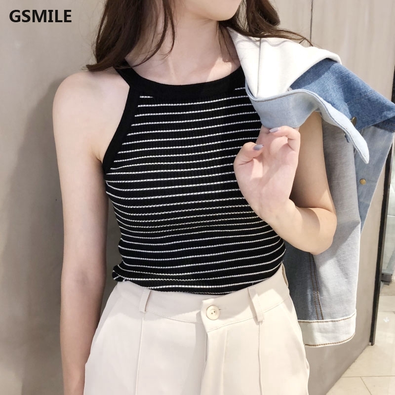 Tank Top Women Korean Trendy Casual Solid Color Knitted Sleeveless Off Tops | BigBuy360 - bigbuy360.vn