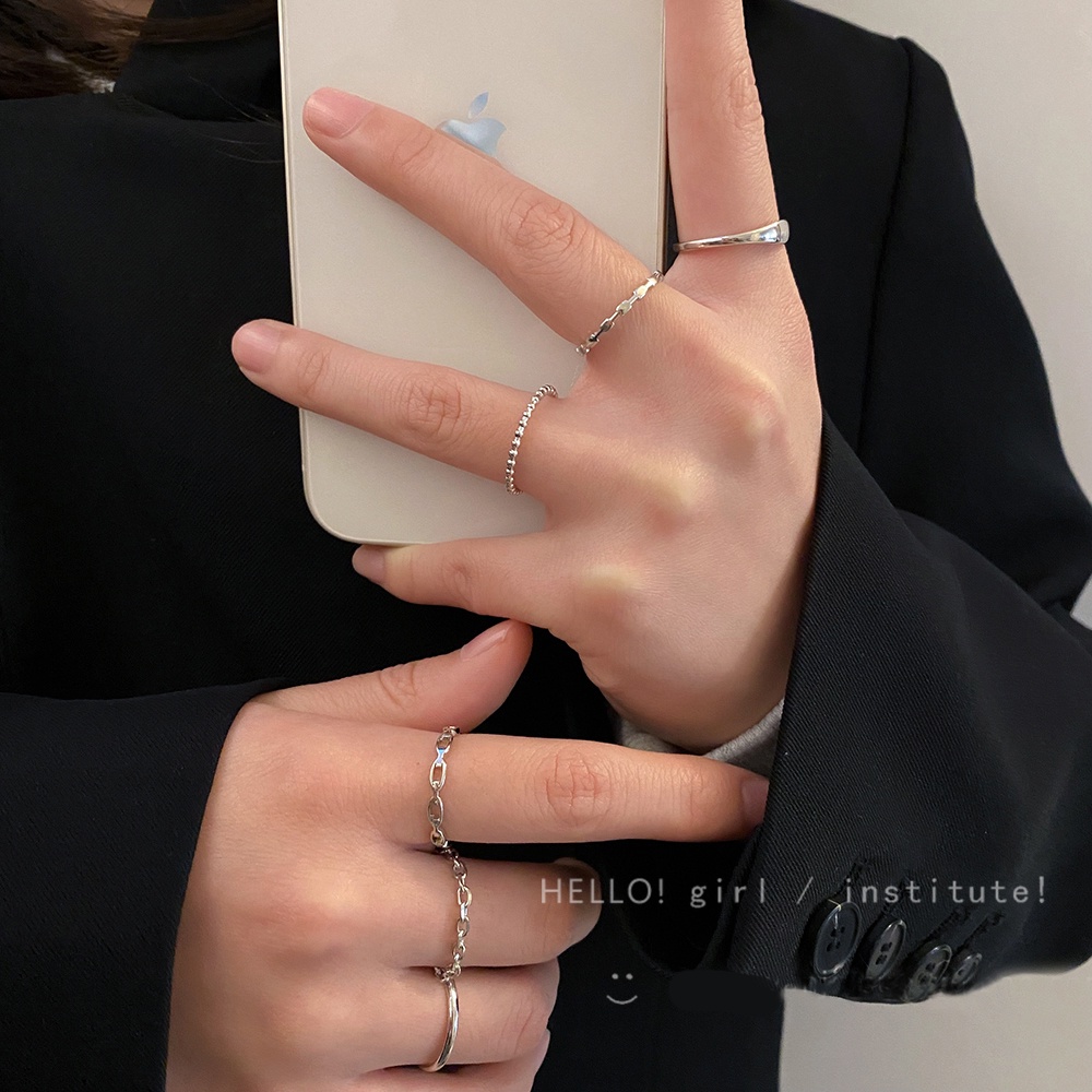 Set 6 Nhẫn Mạ Bạc Đơn Giản Thời Trang Cho Nữ