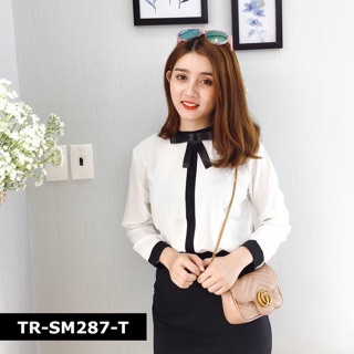 Áo sơmi nữ phối đen trắng