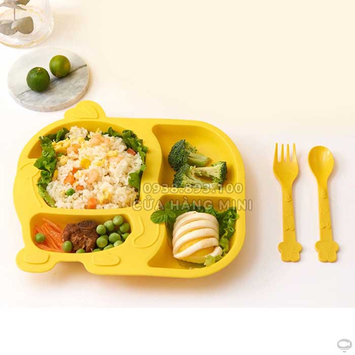 Khay Ăn Dặm Lúa Mạch Hình Con Vịt Kèm Muỗng Nĩa