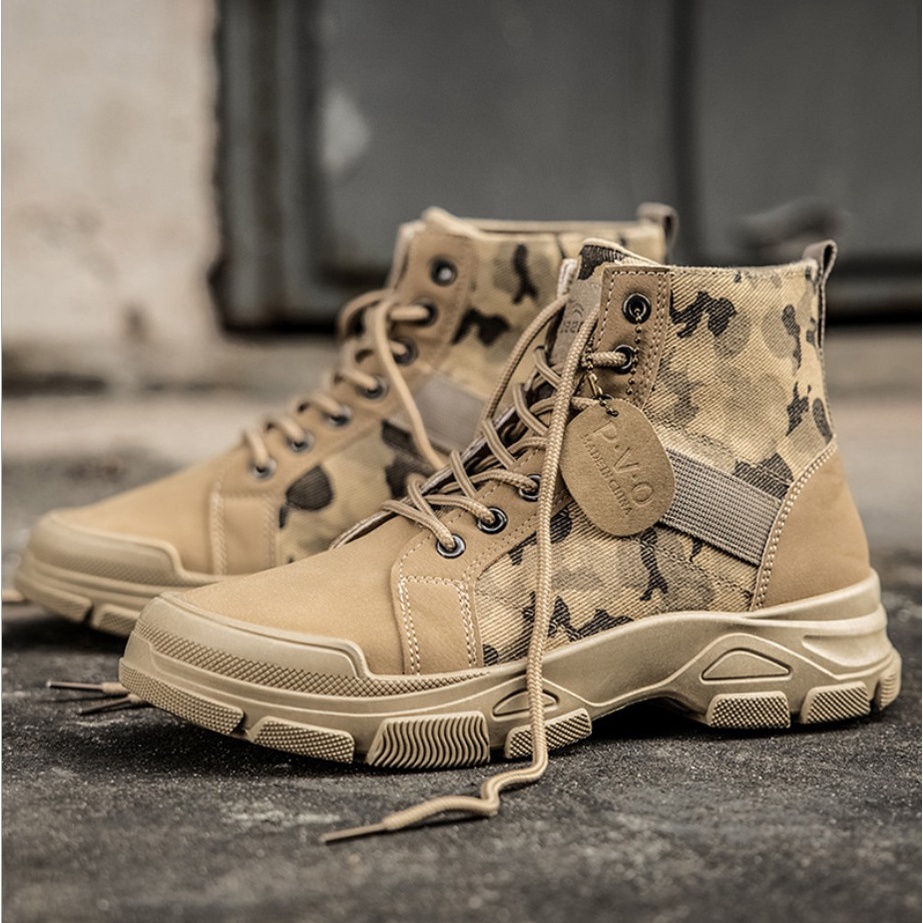 Giày boot nam ZiB272 rằn ri - da và kaki dày dặn - Mẫu mới 2022