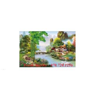 [T-LV3283] Tranh thêu chữ thập Ngôi nhà hạnh phúc (kích thước trung bình 90x58cm)