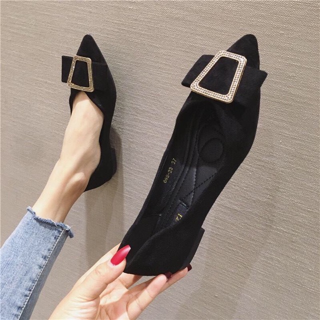 Giày búp bê nữ ACILICI đẹp, giày đế bệt thời trang vải nhung đủ size từ 35-40 màu đen_TC060 | BigBuy360 - bigbuy360.vn