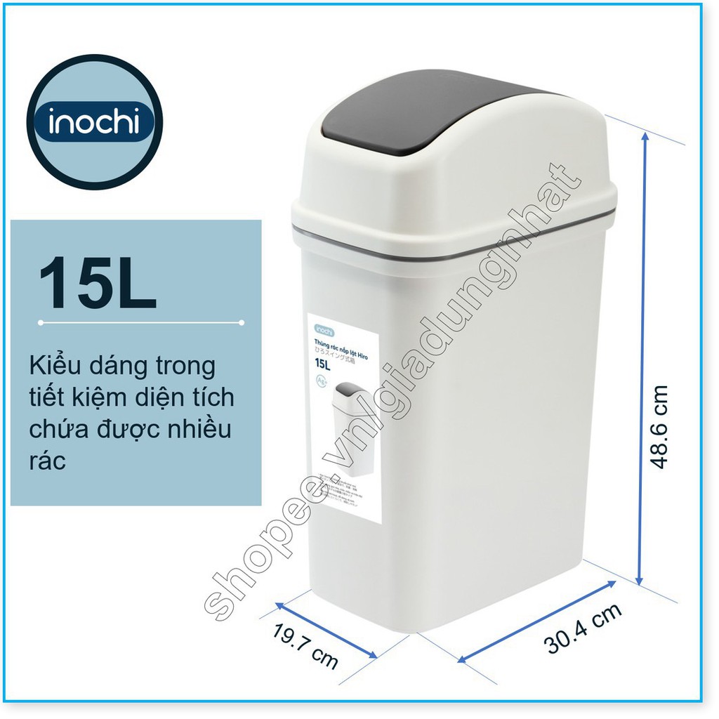 Thùng Rác Nhựa Nắp Lật Inochi 15 Lít Rất Đẹp Làm Sọt Rác Văn Phòng, Khách Sạn, Đựng Rác Gia Đình, Để Bàn Trong Nhà