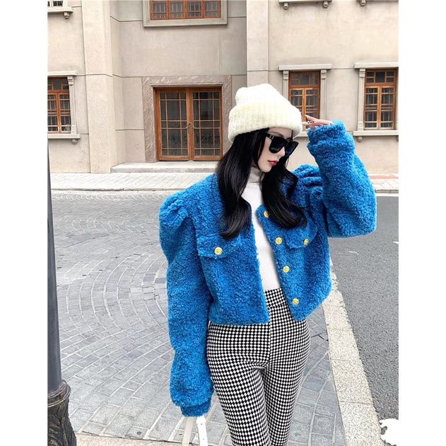 Áo khoác lông len siêu dày mịn croptop kèm feedback thật