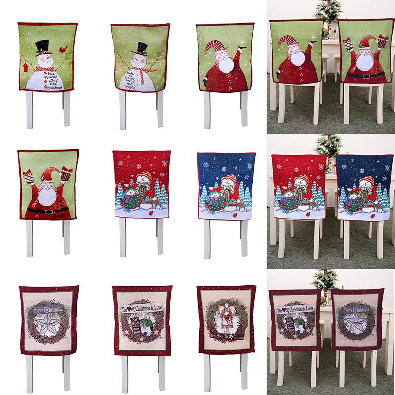 Vỏ Bọc Ghế Trang Trí Giáng Sinh 2020 Hình Ông Già Noel / Người Tuyết / Tuần Lộc / Cây Thông Noel