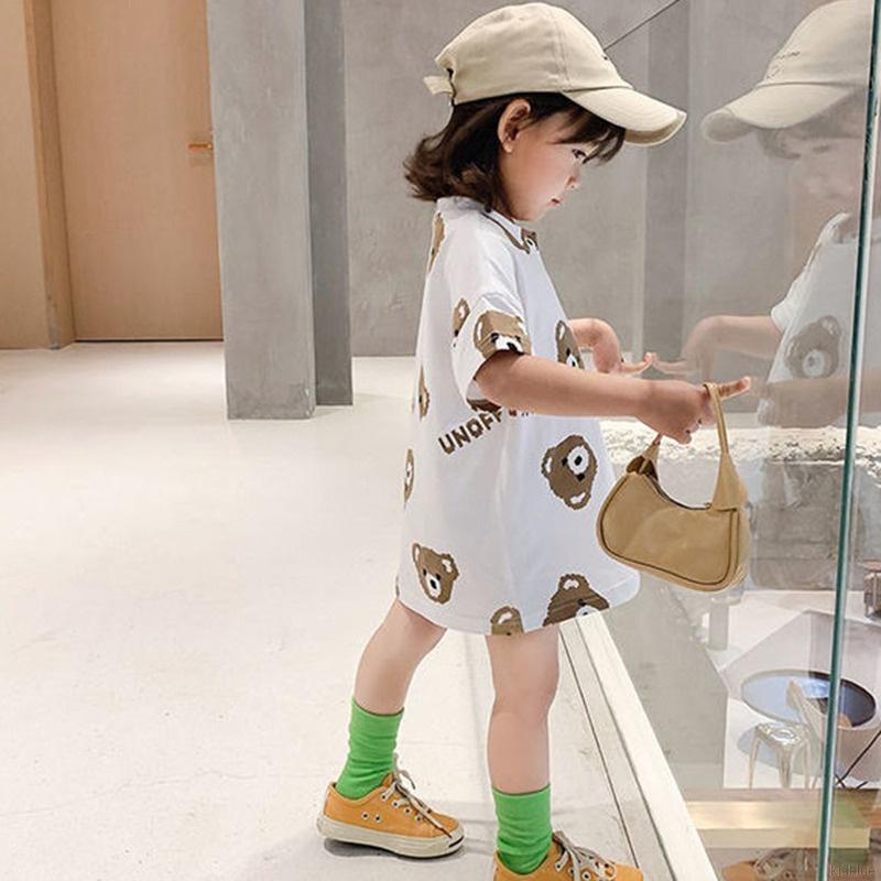 Đầm suông tay ngắn họa tiết hoạt hình phong cách Hàn Quốc thời trang mùa hè cho bé gái