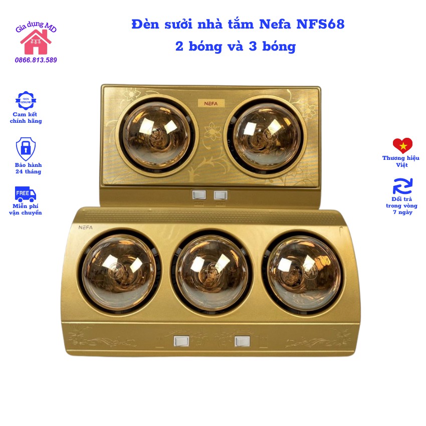 Đèn sưởi nhà tắm chính hãng Nefa NFS68 chống loá cao cấp, chất lượng nhiệt tốt là dòng đèn sưởi hồng ngoại
