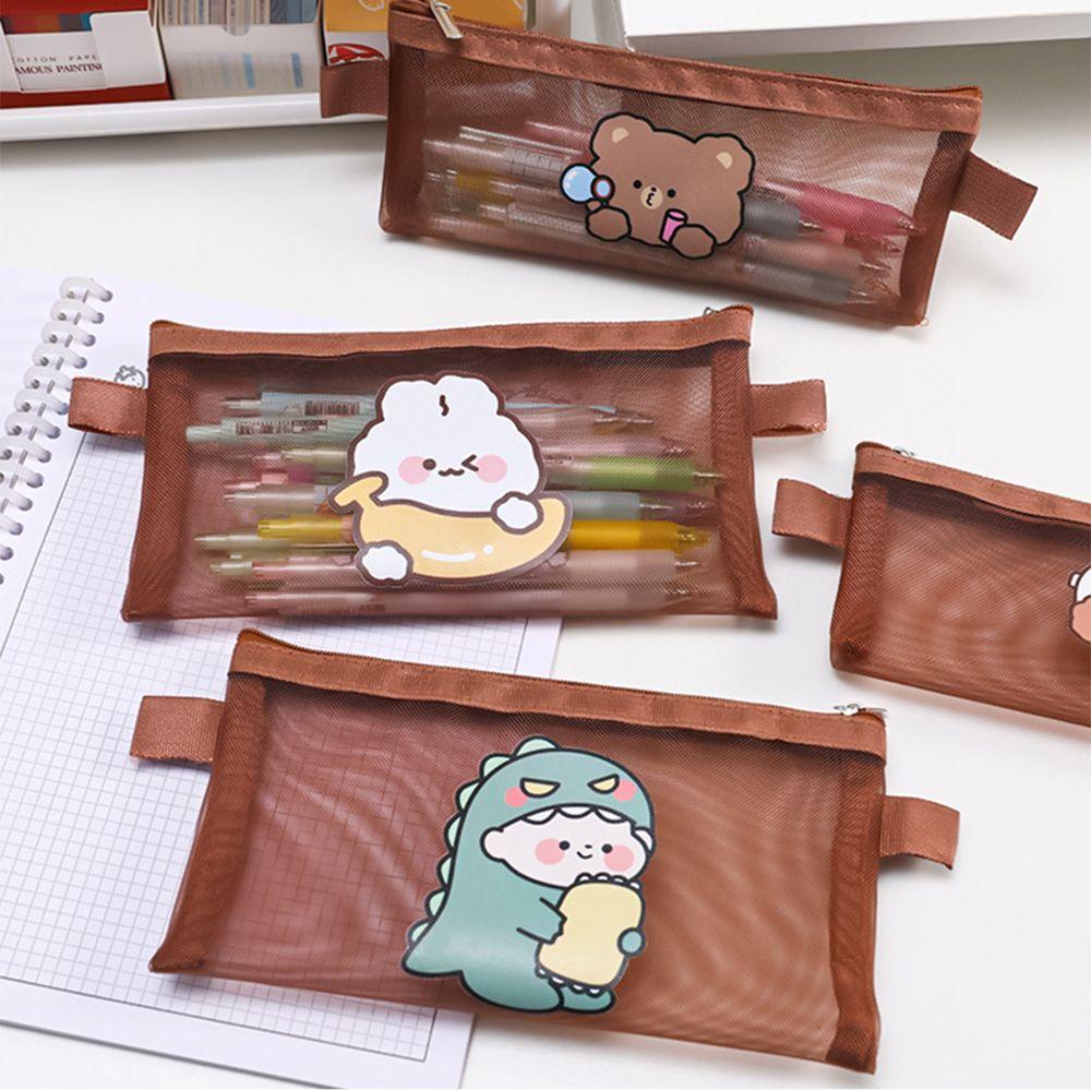 Túi Lưới Đựng Bút / Mỹ Phẩm Sức Chứa Lớn Hình Gấu Dễ Thương