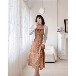 SET ĐẦM HOA NÚT BỌC + ÁO KHOÁC TRẮNG