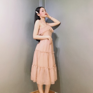 Váy voan lụa cánh tiên màu NUDE