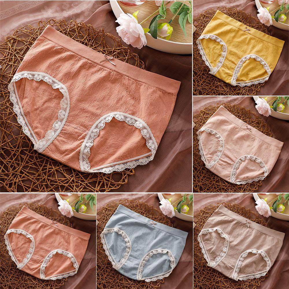 ROSE Quần Lót Cotton Lưng Vừa Phối Ren Quyến Rũ Cho Nữ