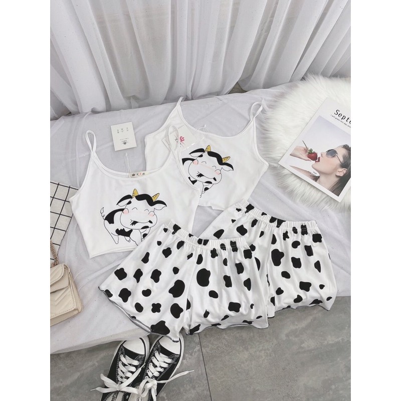 🌈 Bộ ngủ bò sữa chất cotton quảng châu 4 chiều mịn bán shop 💕