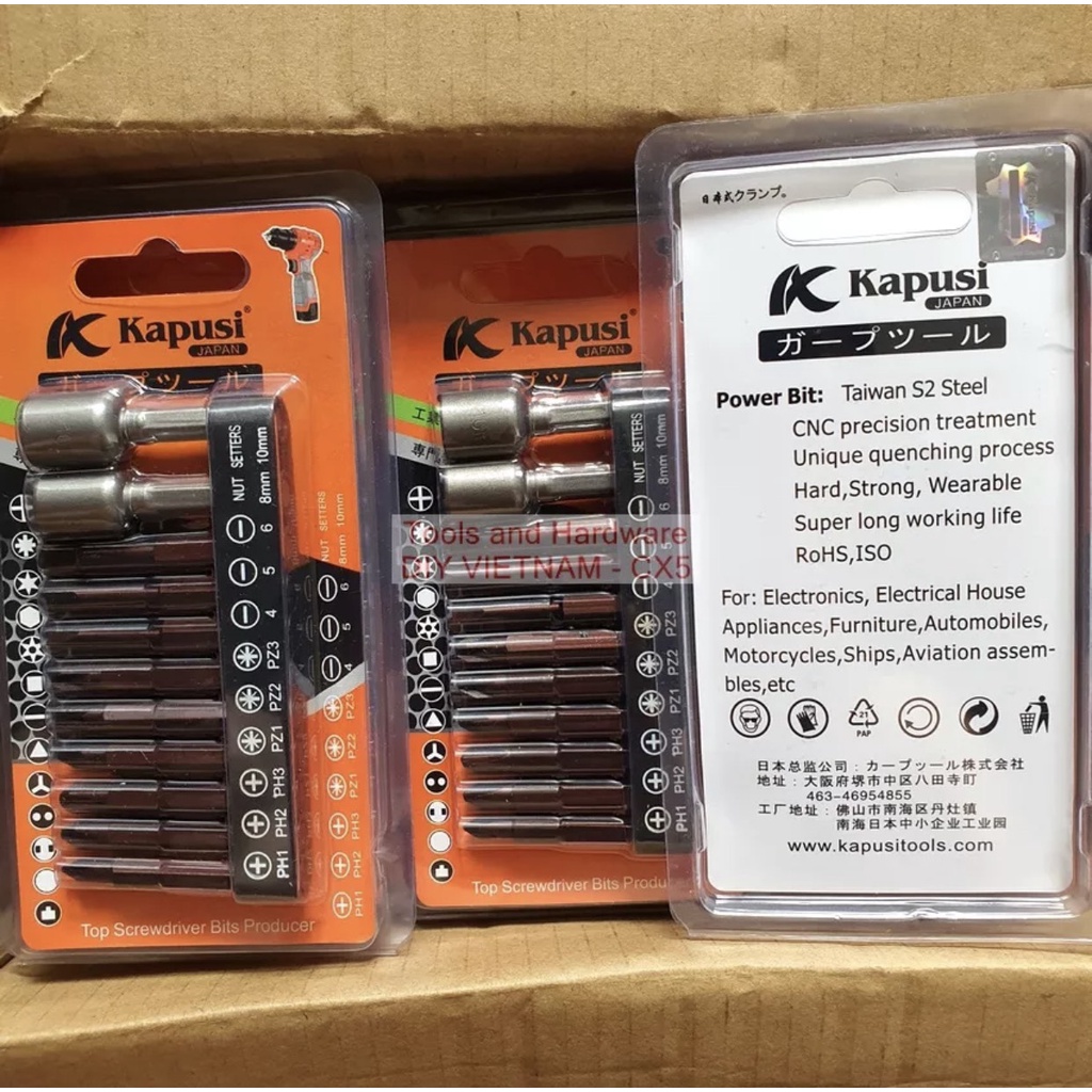 BỘ 09 ĐẦU VÍT TỪ TÍNH + 02 ĐẦU BẮN TÔN CHUÔI LỤC GIÁC 6.35MM KAPUSI JAPAN