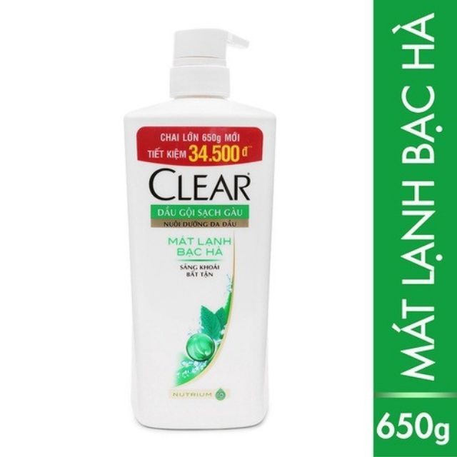 FREE SHIP  Dầu gội Clear mát lạnh bạc hà 630g(mẫu mới)