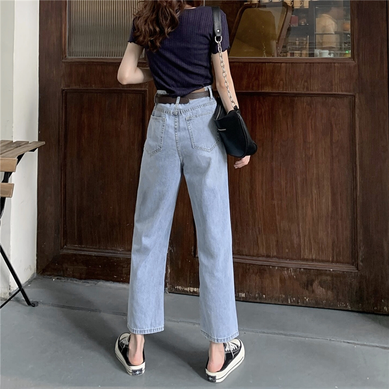 Quần jeans PEPPERMINT 40791 dáng lửng cạp cao ống suông thời trang
