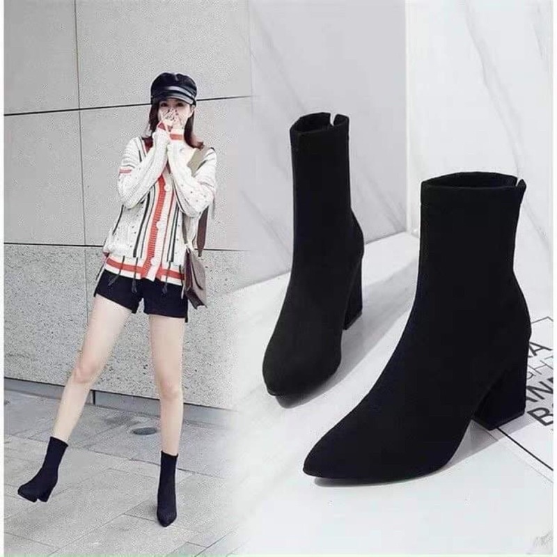 [Sẵn hàng] [freeship] Giày boots nữ I Bốt lửng gót vuông 7p, đế vuông hàng đẹp, chất da lộn | BigBuy360 - bigbuy360.vn