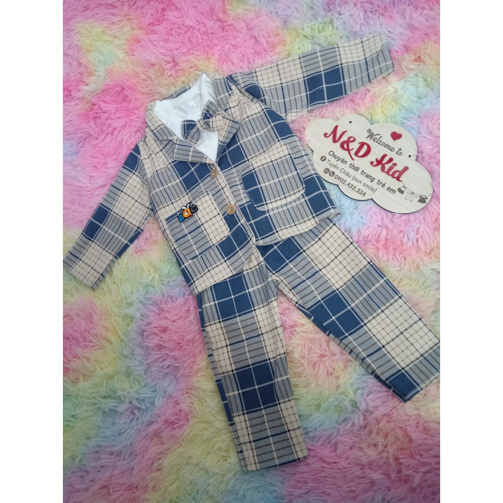 Set Bộ Vest Dạ Cho Bé Trai - Set Bộ Suit Bé Trai Áo Cotton - Quần Áo Bé Trai Thu Đông - N&D Kids