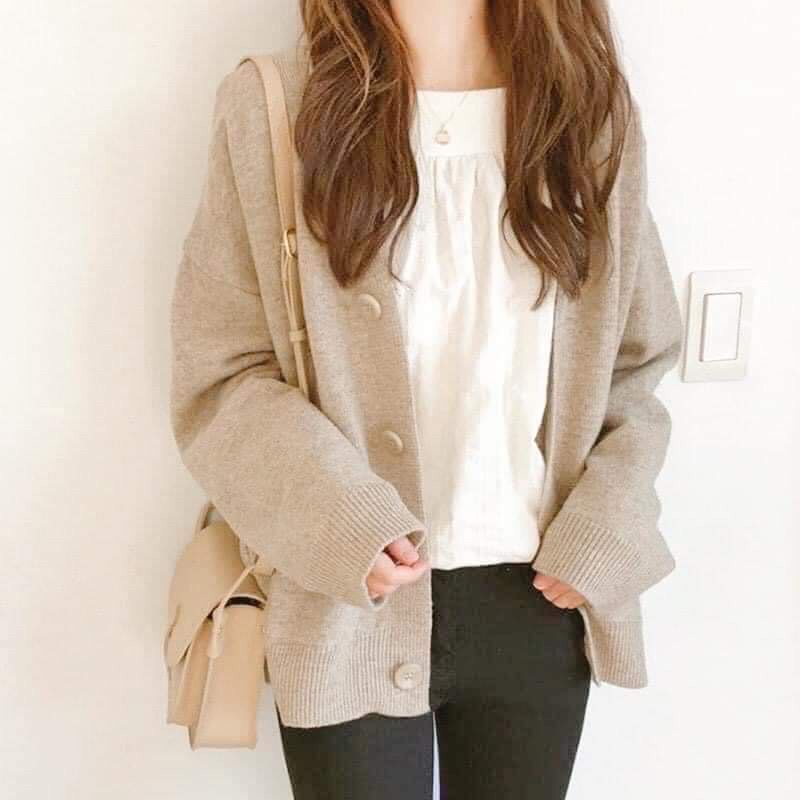 Áo khoác cardigan len nữ dày dài áo khoác màu đen nâu kaki xám ulzzang vintage Hàn Quốc mùa đông 2021 AC8