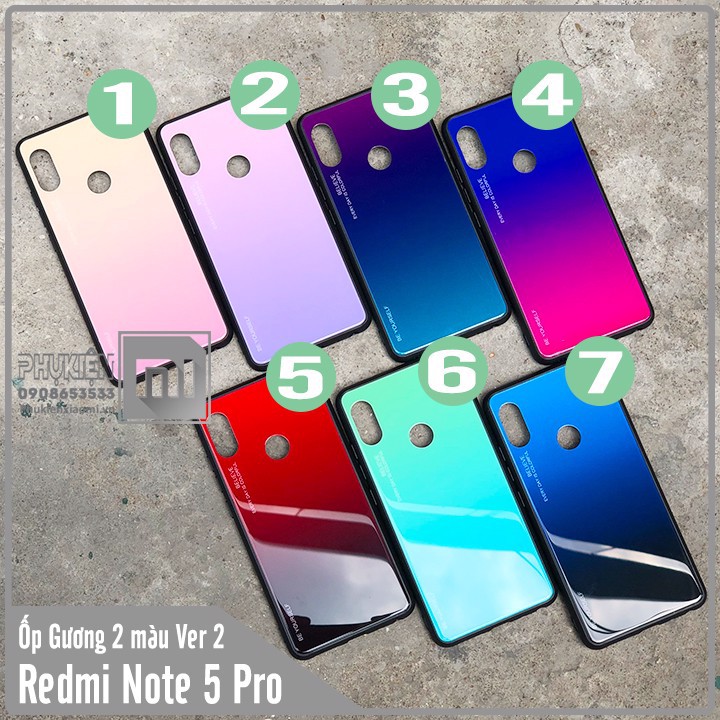 Ốp lưng Xiaomi Redmi Note 5 / Note 5 Pro gương cứng 2 màu Ver 2 , viền TPU dẻo đen