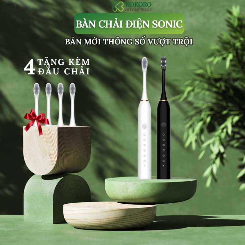 Bàn Chải Điện Sonic Mới, Bàn Chải Sạc Pin Tặng 4 Đầu Chải Quà Tặng Bong Bóng Cute