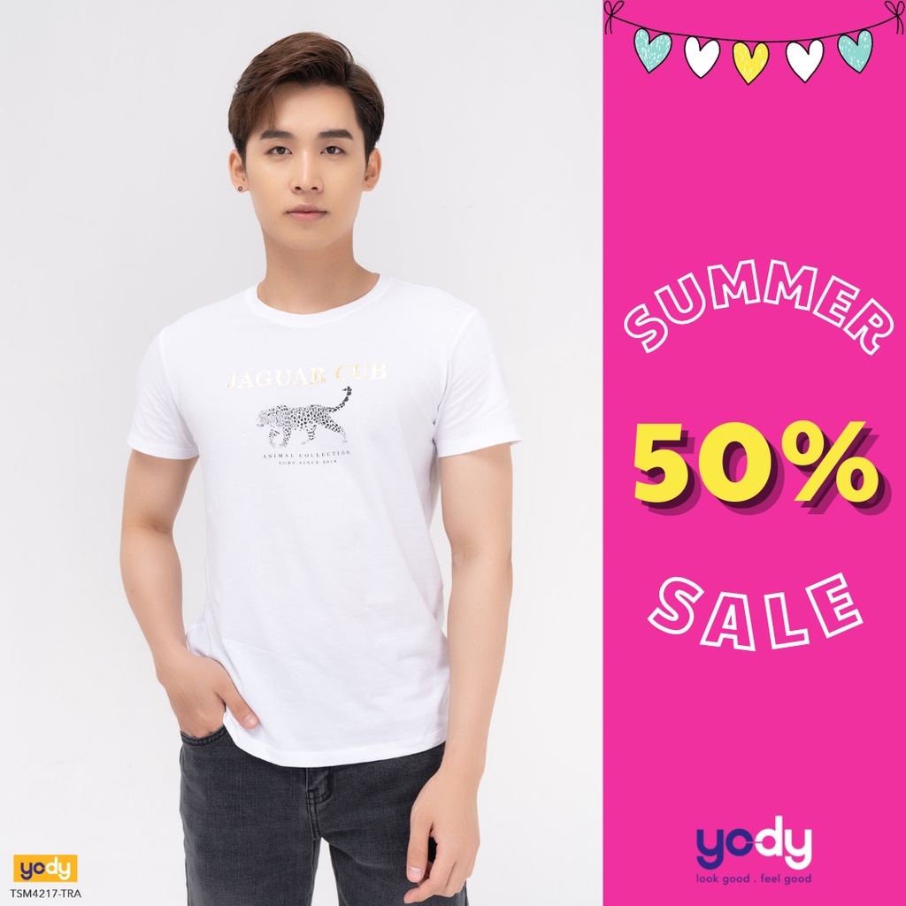 Áo phông nam Yody  in jaguar thấm hút thoáng mát TSM4217