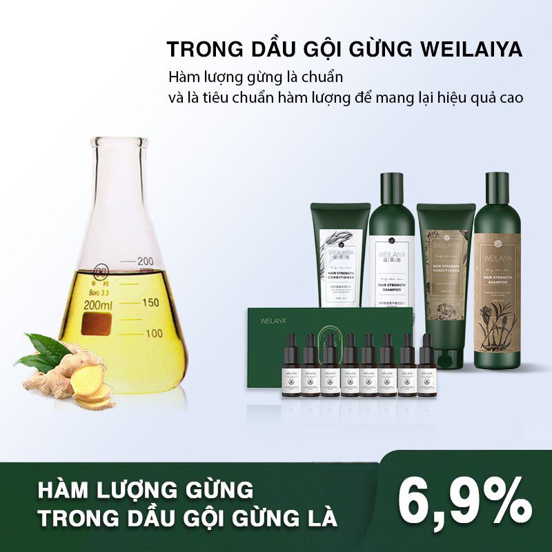 Bộ dầu gội gừng Weilaya, tinh chất hà thủ ô và gừng tươi, hỗ trợ mọc tóc, ngăn rụng tóc,  ( CHÍNH - HÃNG)