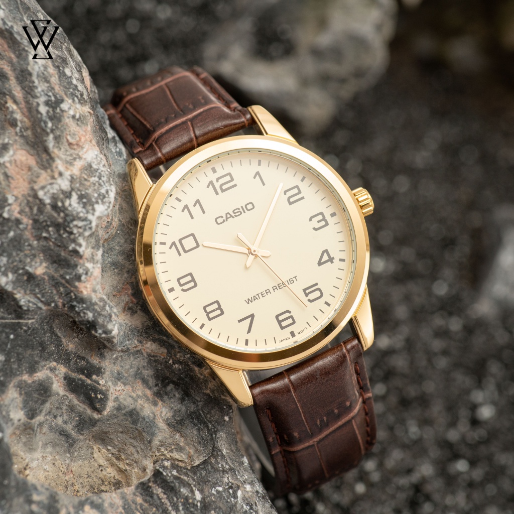 Đồng Hồ Quartz Nam Casio WATCHSTORE MTP-V001GL-9BUDF Thiết Kế Kính Khoáng 38mm, Dây Đeo Da Và Vỏ Thép Không Gỉ