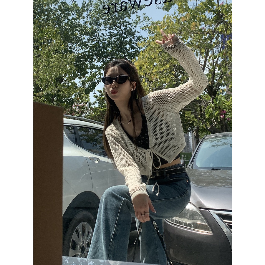 Porozi  Áo Cardigan Dệt Kim Tay Dài In Hoa Kiểu Hàn Quốc Thời Trang Mùa Hè Quyến Rũ Cho Nữ