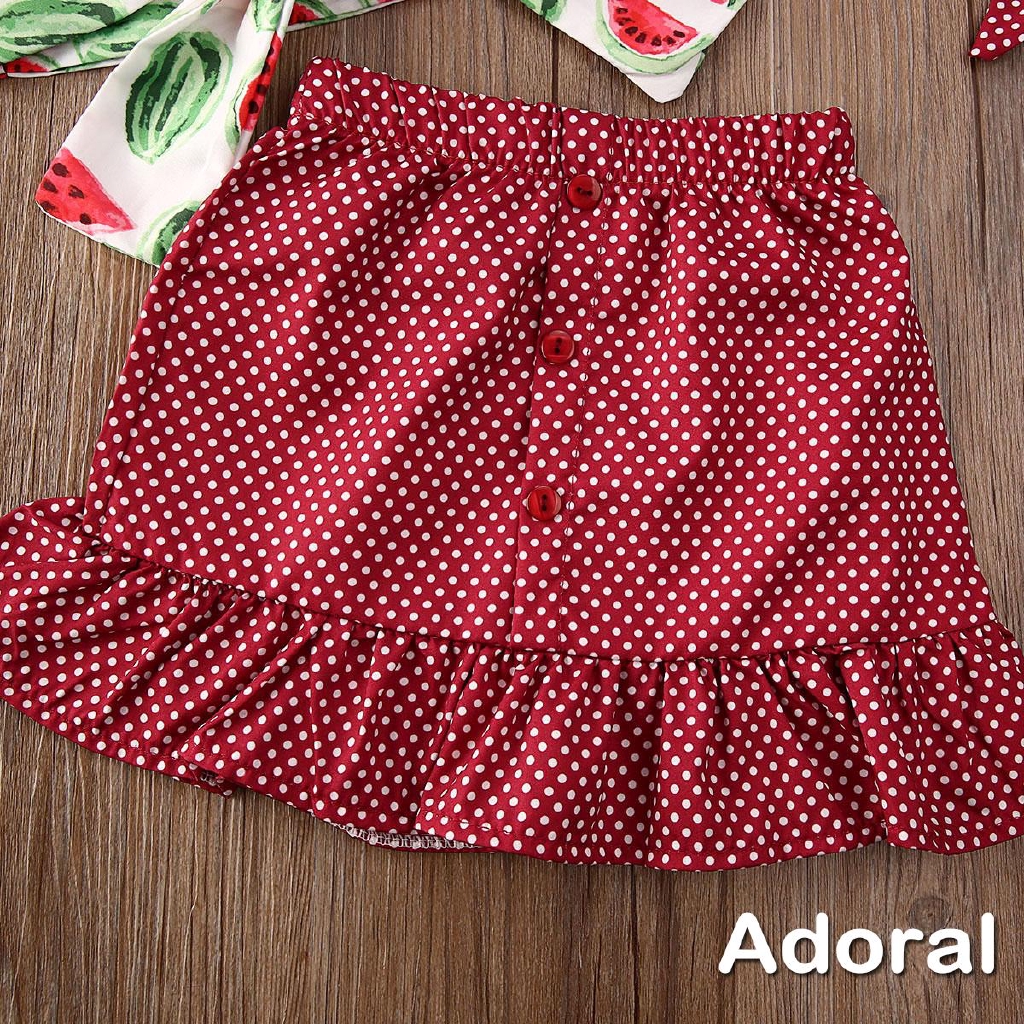 Bộ Áo Croptop Cổ Yếm In Họa Tiết Dưa Hấu + Chân Váy Mini Chấm Bi Thời Trang Mùa Hè Cho Bé Gái 6 Tháng - 5 Tuổi