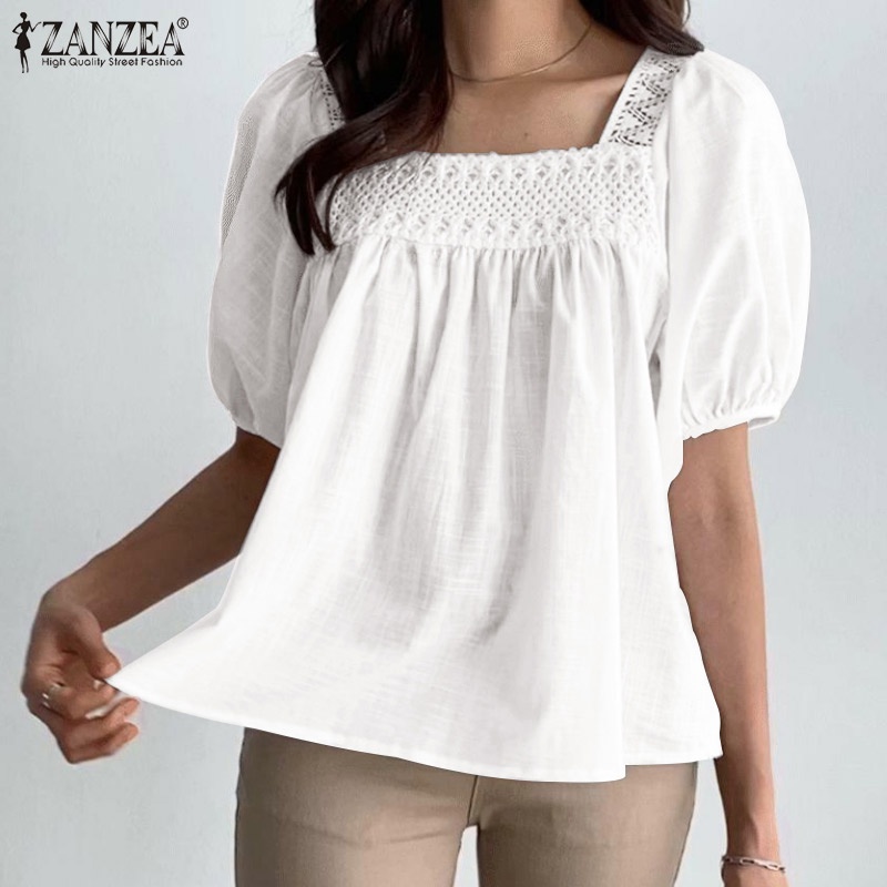 Zanzea Áo Kiểu Tay Phồng Cổ Vuông Xếp Ly Thời Trang Hàn Quốc Dành Cho Nữ
