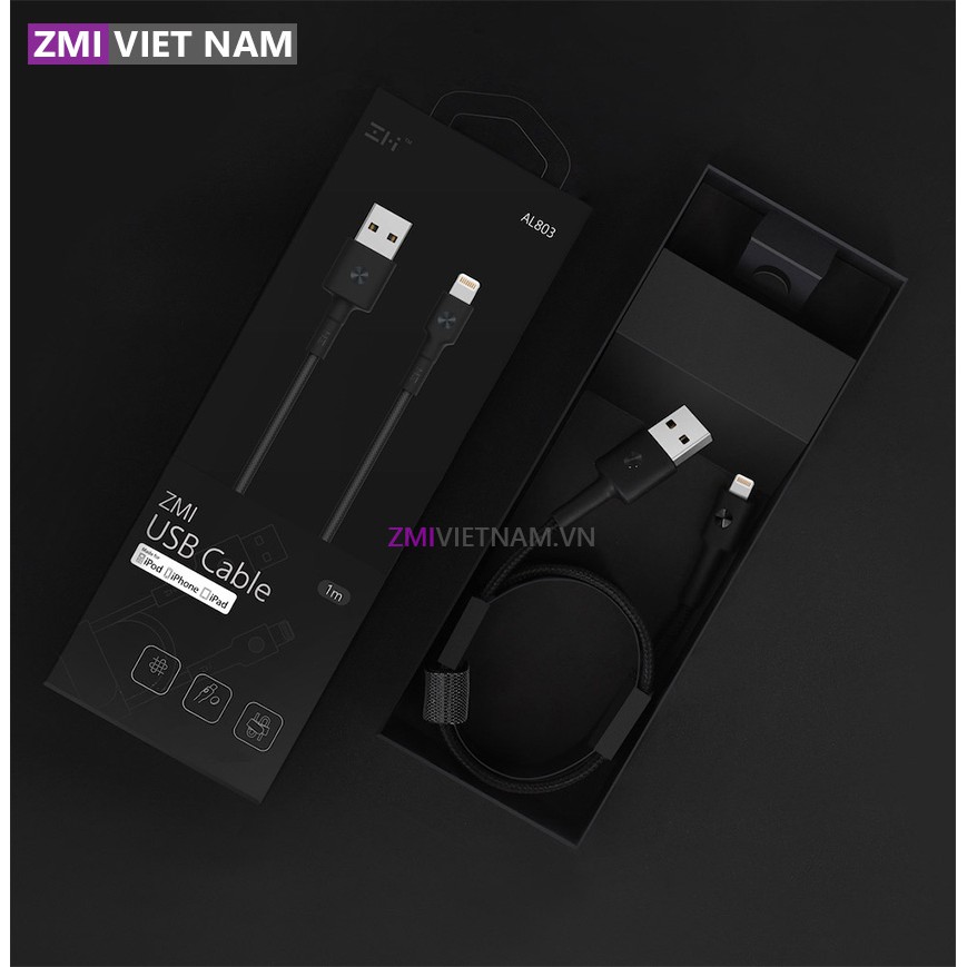 [ ZMI VIỆT NAM ] Dây Cáp Lightning ZMI AL823 / AL803 / AL833 Dài 0.3m / 1m / 2m Chuẩn Mfi Bọc Vải Dù | Bảo Hành 18 Tháng