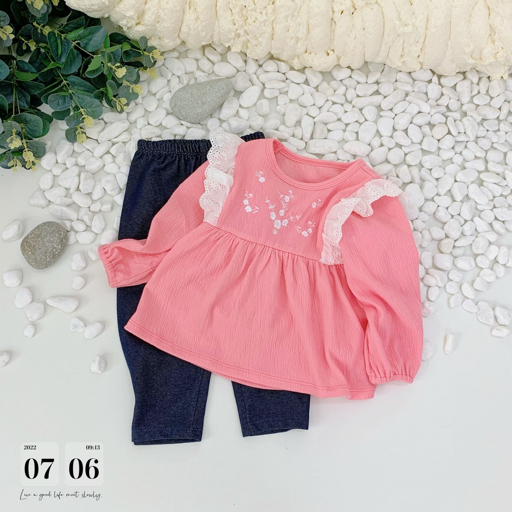 BỘ LỬNG BEBOONG HỒNG THÊU HOA NHÍ ĐÁNG YÊU CHO BÉ GÁI 9-22KG - SHOP BIGBABY