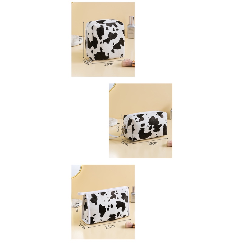 Túi Đựng Mỹ Phẩm Da PU Cỡ Lớn Họa Tiết Bò Sữa Độc Đáo Thời Trang
