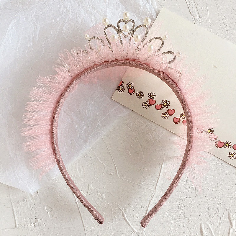 Băng đô cài tóc hình vương miện công chúa đính đá &amp; ngọc trai cho bé gái