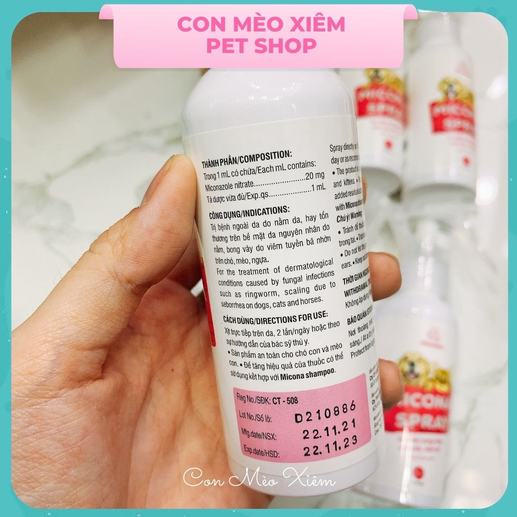 Xịt chó mèo viêm da nấm Vemedim Micona 100ml, chăm sóc lông thú cưng Con Mèo Xiêm