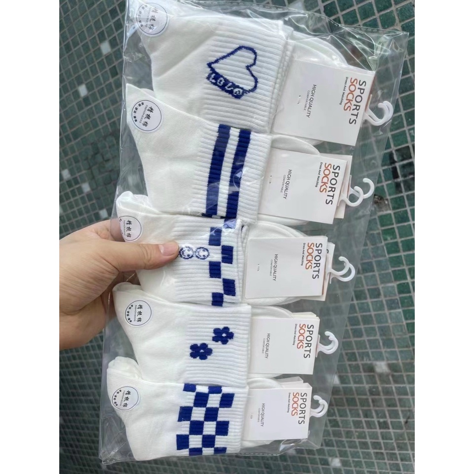 Tất Nữ Vớ Nữ Cổ Cao Set 5 Đôi Nhiều Màu Họa Tiết Dễ Thương Cute Chất Liệu Cotton Phong Cách Hàn Quốc- hàng tag