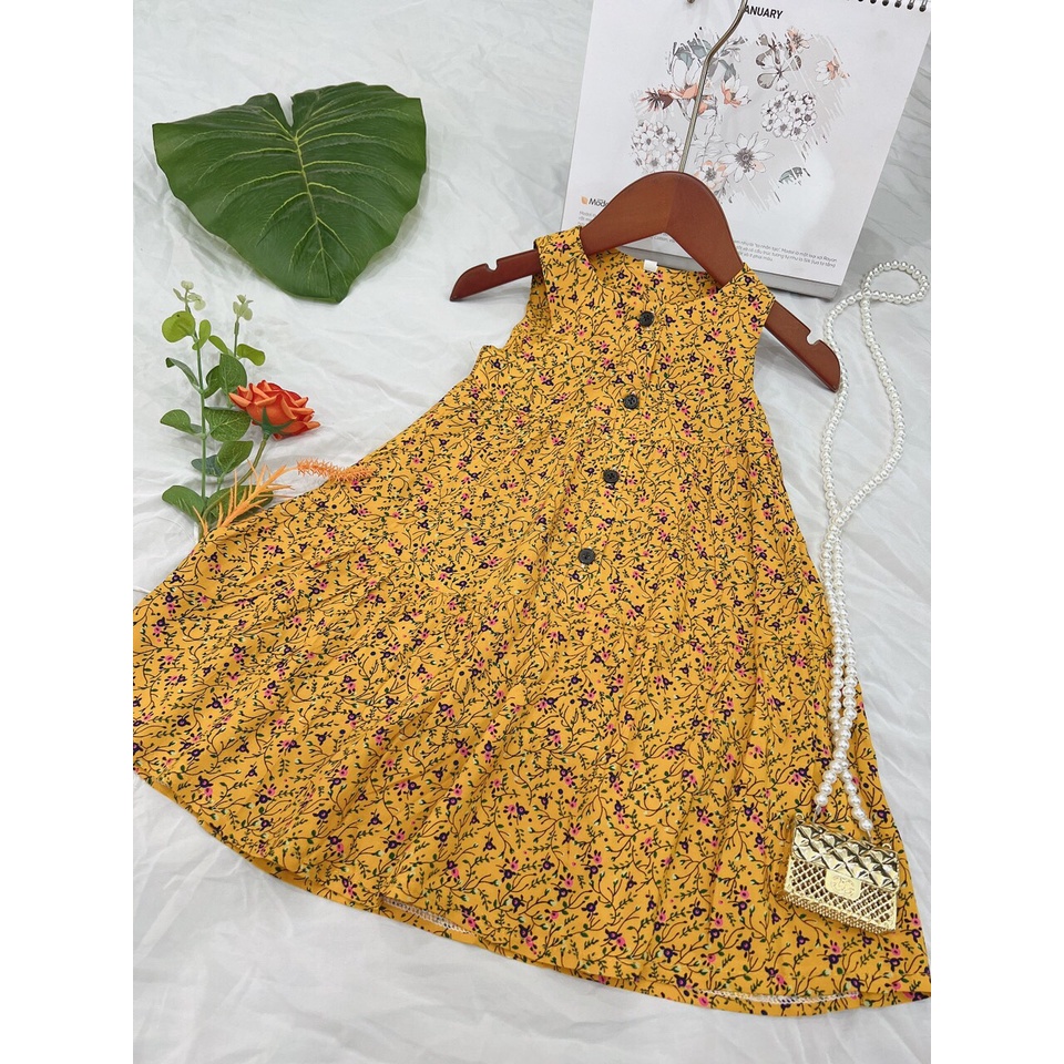 Váy Bé Gái  Hoa Nhí Chất Lanh Lụa Cao Cấp Mềm Mịn Size từ 7-15kg