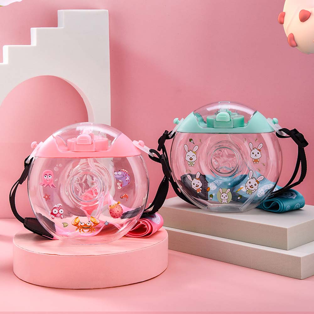 Bình đựng nước hình bánh donut có ống hút và dây đeo bằng PP nhiều màu cho trẻ em