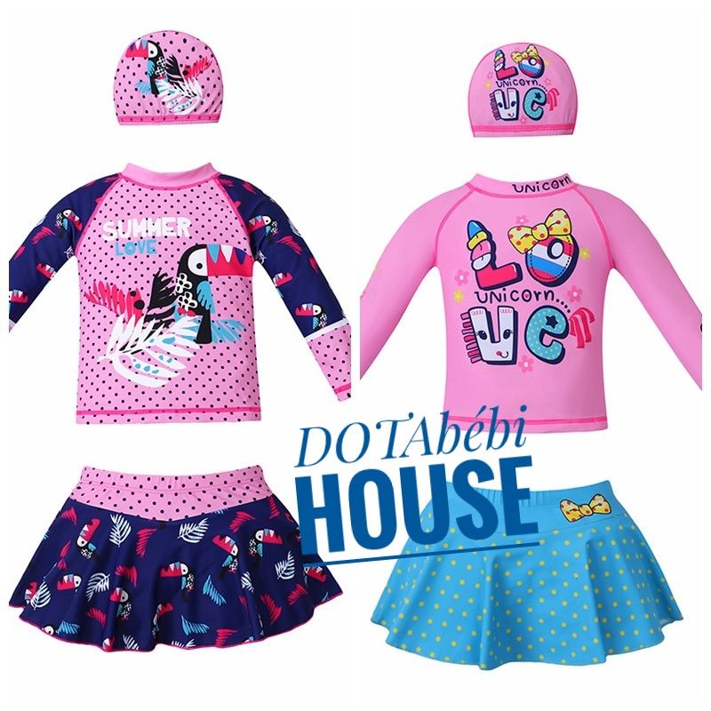 43kg có nón Đồ bơi áo tắm tay dài váy rời Love unicorn size đại cho bé gái SW0240 - DOTAbébi HOUSE