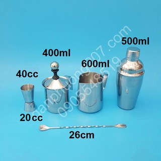 Combo 5 dụng cụ inox quầy bar pha chế - Shaker 500ml inox