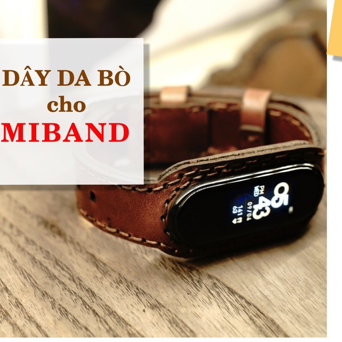 Dây đồng hồ da thật cho Mi band 6, Mi band 5,Mi band 4, Mi band 3 màu đen bản mới - RAM Leather  Bền Đẹp