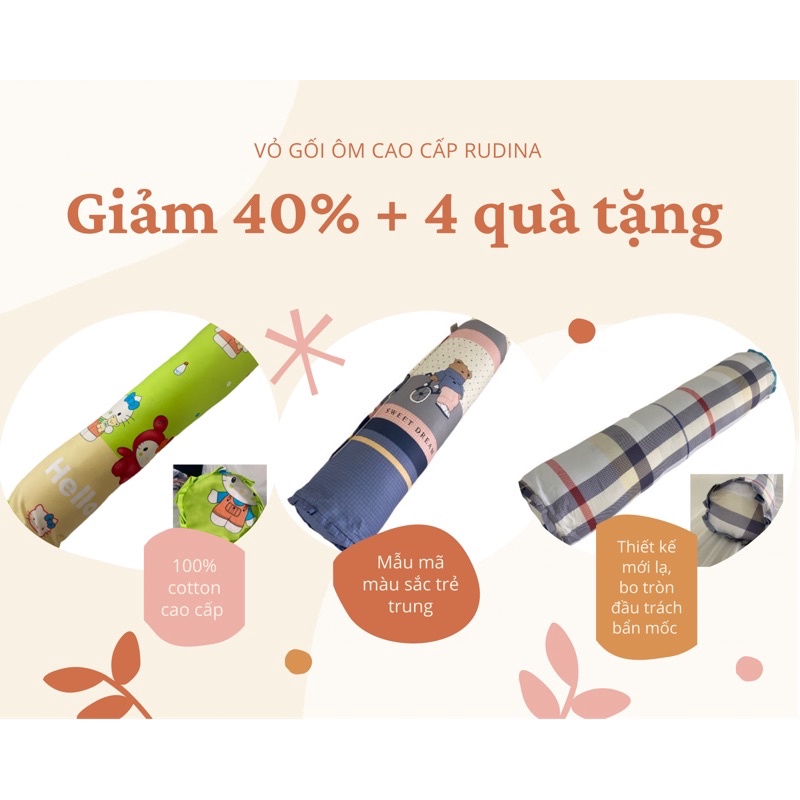 Vỏ Gối Ôm 100% Cotton Cao Cấp 35x95 cm, Áo Gối Ôm Có Khoá Kéo Tiện Lợi, Màu Sắc Trẻ Trung,Tinh Tế Thương Hiệu RUDINA