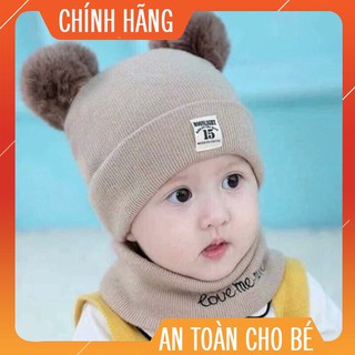 [Si-Le] Bộ khăn + mũ len 2 quả bông cho bé MS02