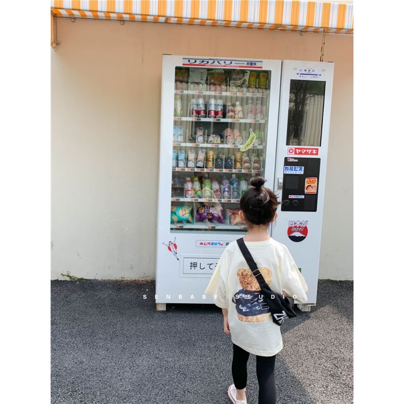 Áo Thun Tay Lửng Dáng Rộng In Hình Gấu Dễ Thương Phong Cách Hàn Quốc Thời Trang Mùa Hè Cho Bé Gái