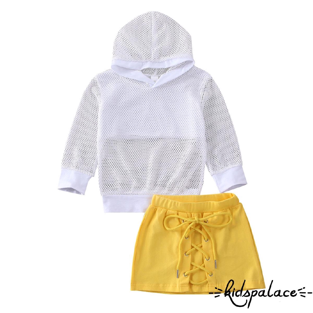 Áo hoodie phối lưới + Chân váy xòe xinh xắn cho bé gái