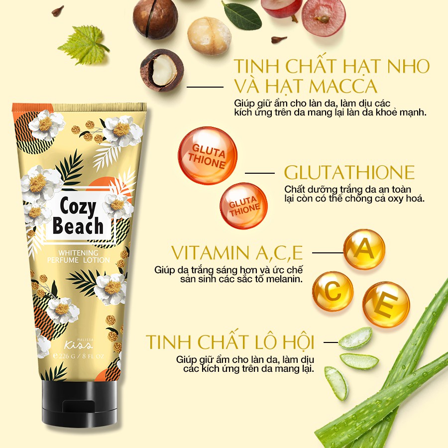 Sữa Dưỡng Trắng Da Toàn Thân Hương Nước Hoa Malissa - Cozy Beach 226g