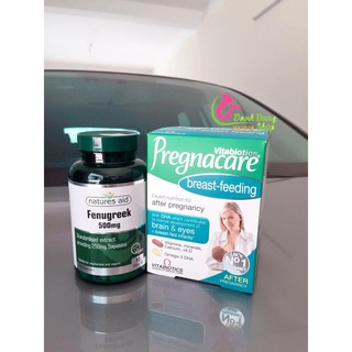 Combo pregnacare breast feeding và lợi sữa cỏ cà ri Fenugreek Natures Aid Anh